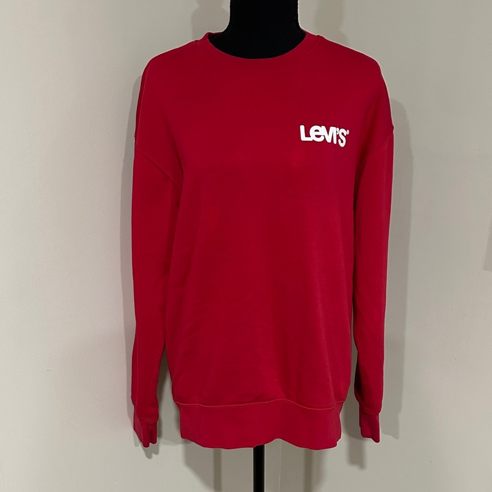 *LEVI’S* Men's Bold Red x White Logo Crewneck Relaxed Sweater Size Small